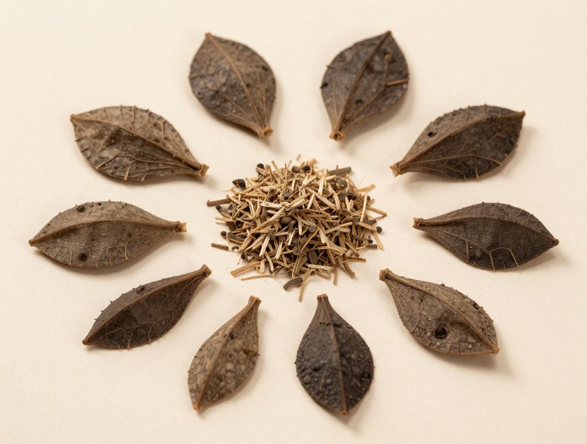 Rozložené sušené bylinky, korene a semienka na svetlom ľanovom plátne v prírodnom štýle, teplé denné osvetlenie zdôrazňuje ich textúru a farbu